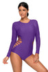Sexy Dark Purple Long Sleeve Strappy Hollow-out One-piece Surf Swimsuit